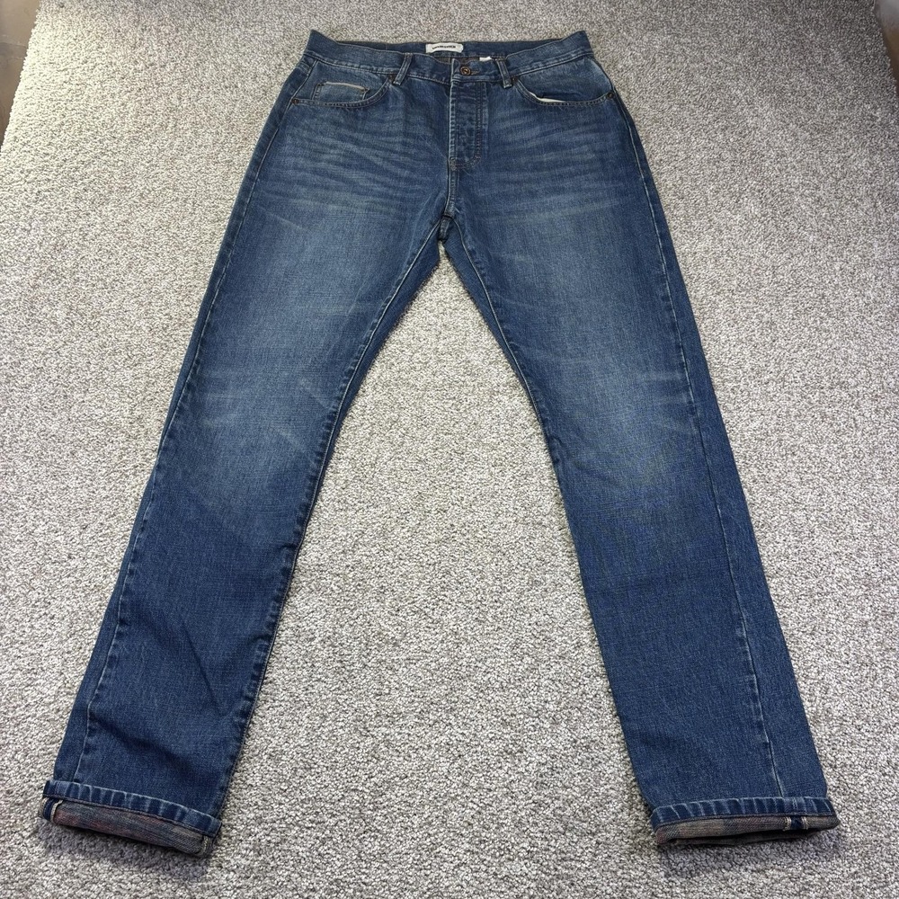 Taylor Stitch Jeans Mens 32x32 Blue Med Wash Slim Straight Flannel Lined Denim